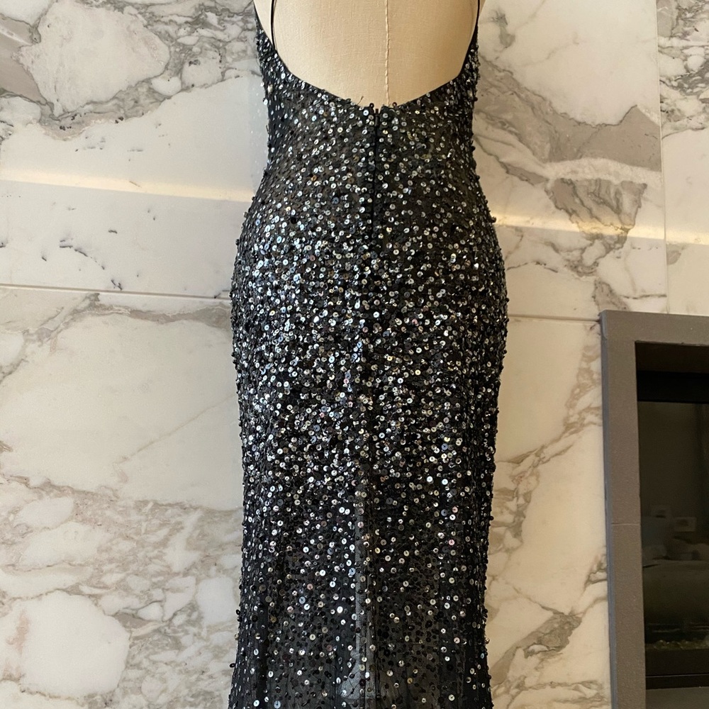 Basic Black Label Black Sequin V-Neck Halter Gown - image 2